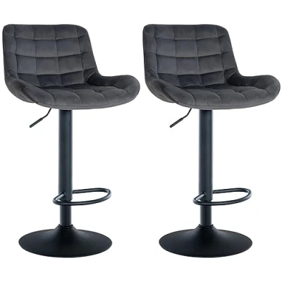 Image de CLP Lot de 2 Tabourets Bar Tover I réglables en Hauteur Chaises pivotantes à 360 avec Dossier pour comptoirs et Bars, Couleur:Noir, Matériel:Similicuir
