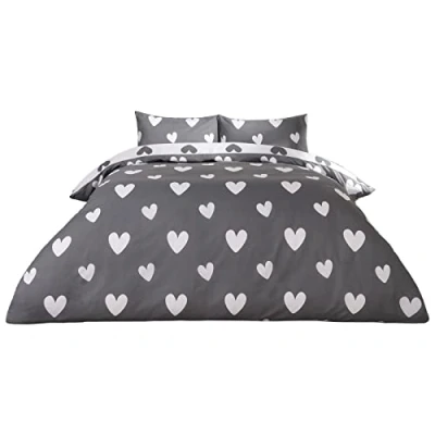 Image de Dreamscene Parure de Lit réversible avec Housse Couette et taie d&#039;oreiller Facile d&#039;entretien Gris Anthracite Simple