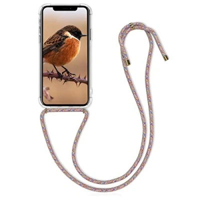 Image de kwmobile Coque Collier Compatible avec Apple iPhone X Housse de Protection en TPU Cordon Sangle Fuchsia Transparent Violet Jaune