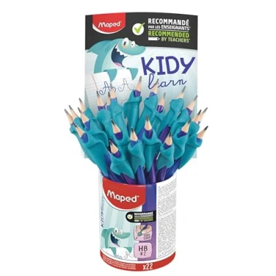 Image de Maped 22 Crayons graphites et guides doigts amovibles Guide en matière soft de couleur bleu Outil d’apprentissage écriture pour graphites.
