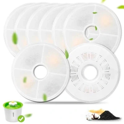 Image de filtre fontaine pour chat, 8 filtres de rechange Cat Water Fountain chat et charbon actif résine échangeuse d&#039;ions chats chiens 3L fleurs