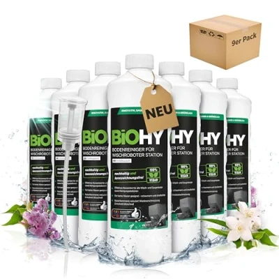 Image de BiOHY Nettoyant de sol pour robot laveur Station avec parfum printemps (9 x 1 litre) + doseur concentré tous les nettoyeurs et robots aspirateurs fonction humide Faible