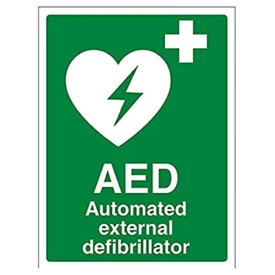 Image de vsafety 31033 an r &quot;AED défibrillateur externe automatisé Panneau « First Aid Assemblée, en plastique rigide, Portrait, 150 mm x 200 mm, vert