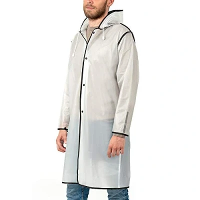 Image de PERLETTI Imperméable Femme Homme Transparent Détails Réfléchissants Poncho Pluie Long Capuche et Boutons Veste Coupe Vent Etui Etanche Anorak Réutilisable Léger (Transparent Bordure Noire, S)