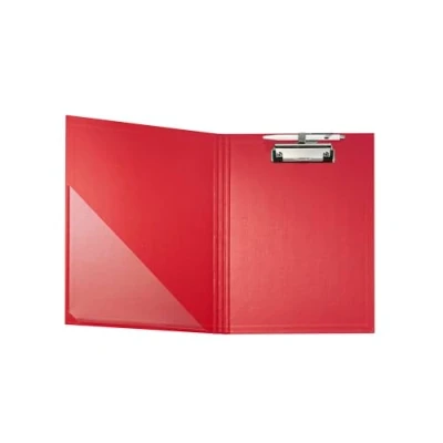Image de Exacompta Réf. 18295E Porte bloc à pince avec rabat Support pour stylo Pochette plastique en angle Dimensions : 23 x 32 cm document format A4 Coloris rouge