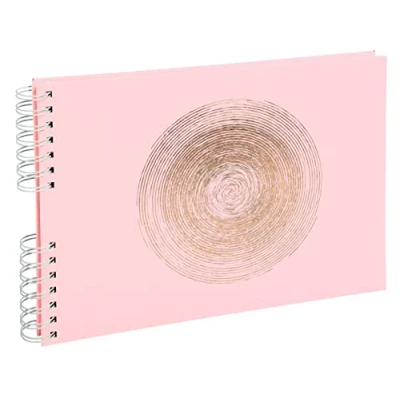 Image de Exacompta Réf. 16166E Album photos à spirales ELLIPSE 150 50 pages blanches format 32 x 22 cm couverture en simili cuir rose clair avec un marquage or rosé forme d&#039;ellipse