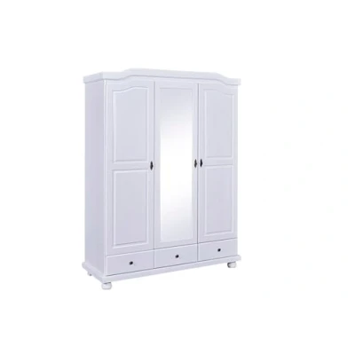 Image de Inter Link Armoire rustique de chambre 3 portes avec miroir tiroirs 1 penderie et 5 niches en pin massif Vernis blanc L :150 x P :56 H :198 cm Kappl