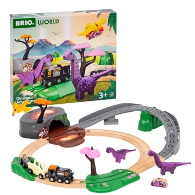 Image de BRIO World 36094 Circuit Dinosaure Coffret Complet 21 pièces Action de Jeu sans Pile Dinosaures Inclus Train en Bois Jouet Mixte à partir 3 Ans