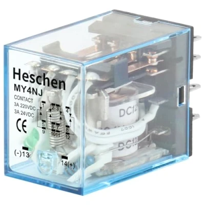 Image de Heschen Gereral usages groupe électrogène MY4NJ 12VDC Coil 3A 220VAC/24VDC 4PDT Indicateur LED 14 broches Bornes