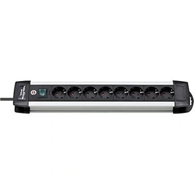 Image de Brennenstuhl Premium Alu Line Technik Bloc multiprise 6 prises en aluminium avec 3 commutables 2 de courant Aluminium/noir 8 fach argent/noir