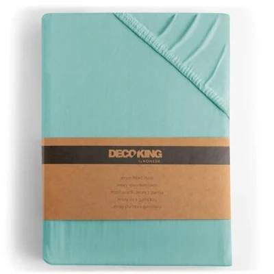 Image de DecoKing Collection Amber Drap Housse, de lit 100% Coton Peigné Jersey pour sommier tapissier Blanc, Coton, Turquoise Clair., 120x200 140x200