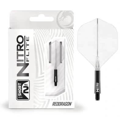 Image de RED DRAGON Darts Nitro Flite Système intégré de vol et d’Arbre No.2 Forme Design Noir &amp; Transparent Couleur, Court Longueur