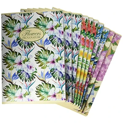 Image de Pigna 02088361R Nature Flowers Cahier format A4, lignée 1R, lignes moyennes et supérieures, papier recyclé 80 g/m², lot de 10 pièces
