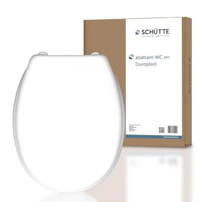 Image de SCHÜTTE BLANC Abattant de WC sans mécanisme d&#039;abaissement automatique Couvercle avec charnières métalliques lunette supportant une charge maximale 150kg Taille universelle