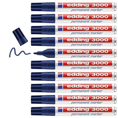 Image de edding 3000 marqueur permanent bleu 10 stylos pointe ronde 1,5 3 mm sèche vite résiste à l&#039;eau et l&#039;essuyage pour carton, plastique, bois, métal universel