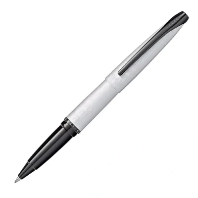 Image de CROSS ATX Stylo roller chrome brossé avec attributs plaqués PVD noir poli/stylo rechargeable Ecrin classique et une recharge d&#039;encre noire incluse