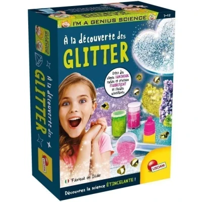 Image de Lisciani I&#039;m A Genius À la Découverte des Glitter pour Enfants dès 7 Ans Kit Expériences Scientifiques avec Paillettes Création Slime Lumineux et Cristaux Fluorescents Fabriqué en Italie