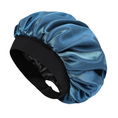 Image de Hat Hut Bonnet Satin Soie Cheveux Nuit pour Femme Homme Bouclés Naturels Large Bande réglable Double Couche (FR/ES, Alpha/Lettres, Taille Unique, Bleu de Prusse)