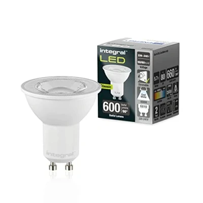 Image de Integral Ampoule LED GU10 5 PACK blanc froid 4000K, 600LM, 5,7W (équivalent à 75W) dimmable Efficace en énergie et idéale pour les spots projecteurs dans salles de bains, cuisines, salons