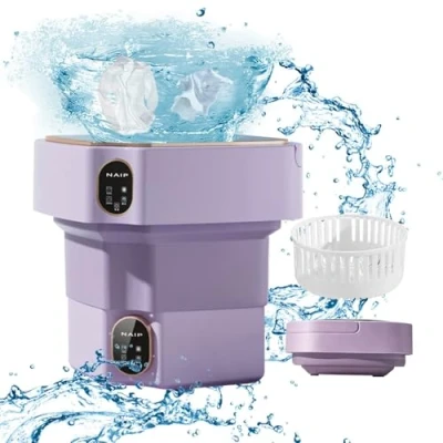 Image de Machine à Laver Portable 12L, Mini pliable avec essorage,Portable Mobile Ultrasons,pour les sous vêtements, chaussettes et petits objets Camping Voyage ﻿ (Violet)