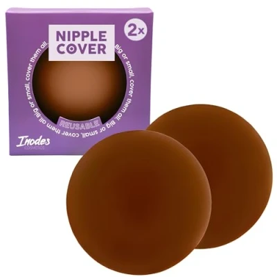 Image de Inodes Cache Teton réutilisables en Silicone pour Femmes Tetons Reutilisable Caché Nipple Covers (Marron)