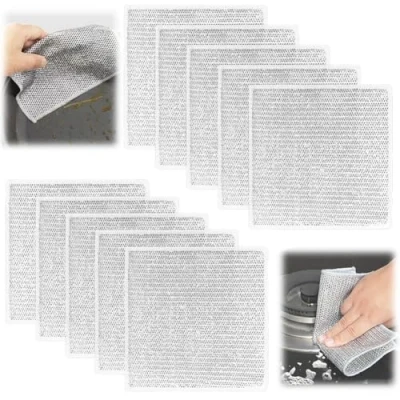 Image de Vicloon Chiffons à Vaisselle Polyvalents en Fil, 10 Pièces Torchons Réutilisables, Humides et Secs Anti Rayures, pour Aciers Inoxydables, Vaisselle, Éviers, Comptoirs（Mince）
