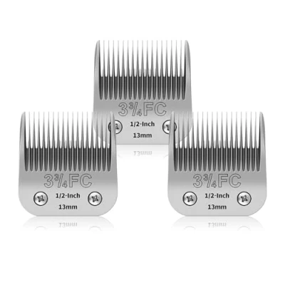 Image de Lot de 3 lames amovibles en acier inoxydable pour toilettage chiens compagnie 3/4FC, compatibles avec Andis/Oster A5/Heiniger/moser,3 3/4FC lame 1/2 pouce 13 mm longueur coupe