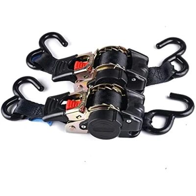 Image de Oldbones Sangle d&#039;arrimage à cliquet rétractable avec double crochet en S pour moto, bateaux, remorques (une paire) 2,5 x 1,8 m