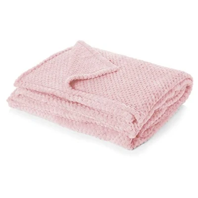 Image de Dreamscene Couverture douce gaufrée en nid d&#039;abeille 100 % polyester imitation fourrure Rose pâle King size 200 x 240 cm