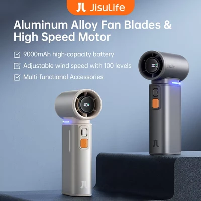Image de JISULIFE Ventilateur portatif Turbo, 100 vitesses de vents réglables, batterie rechargeable 9000