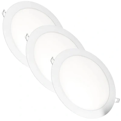 Image de JANDEI Pack x 3 Downlights LED Encastrables, 18W, 1440 Lumen, Forme Ronde, Trou Encastré Ø 200 205 mm, Profondeur Extra Plat 13 Transformateurs Inclus (Blanc Chaud 3000K)