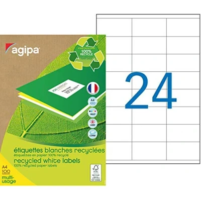 Image de Apli 101186 Boîte de 2400 Etiquettes multi usage recyclée A4 70 x 35 mm Blanc