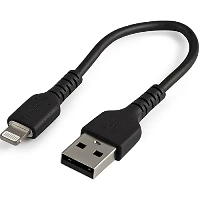Image de StarTech.com Câble USB A vers Lightning Noir Robuste 15cm de Charge/Synchronisation Type en Fibre Aramide iPad/iPhone 12 Certifié Apple MFi Neuf