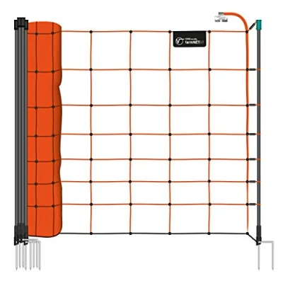 Image de VOSS.farming Filet électrifiable de clôture pour Moutons farmNET, 50 m, Hauteur 90 cm, 14 piquets, 2 Pointes, Orange
