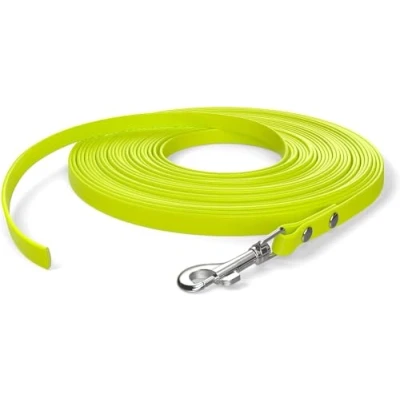 Image de 10m de Laisse à Pister, Chien, 1 Mousqueton, Jaune Fluo, Extra étroite, résistante la saleté et l&#039;eau