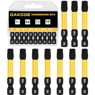 Image de DAKCOS T40 Bit long, Torx T40, assortiment d&#039;embouts en S2, embout de vissage 1/4 tige hexagonale (longueur : 50 mm, 10 pièces)