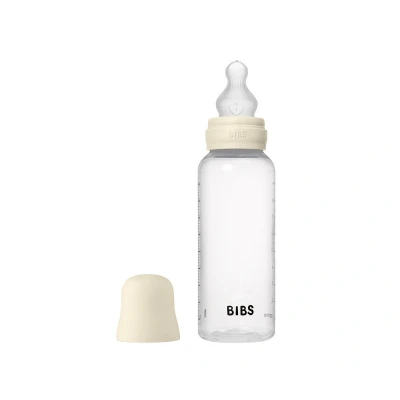 Image de Biberon BIBS d’une capacité de 270 ml avec tétine en silicone fonction anti colique, sans bisphénol A, ronde, débit moyen, convient aux nouveau nés Ivory