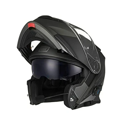 Image de ORIGINE Bluetooth Casque Moto Modulable ECE Homologué De Intégré avec Double Visiè (Spike Black Titanium,S)