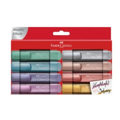 Image de Faber Castell 154689 Set de surligneurs TL 46, étui 8, couleurs métalliques, avec pointe biseautée longue durée, largeur trait 1 5 mm