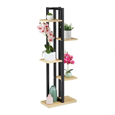 Image de Relaxdays Étagère à Plantes, escalier Fleurs, 5 Niveaux, HLP 117 x 43 22 cm, Acier MDF, Support intérieur, Brun Clair 1 unité