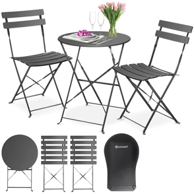 Image de KESSER® Ensemble de bistrot 3 pièces Table et 2 chaises pliantes meubles balcon pliables jardin en métal avec couvercle Anthracite