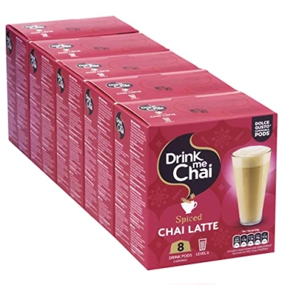 Image de Drink Me Chai Thé au Lait épicé Compatible avec des capsules Dolce Gusto, 8, x 5 Boîtes (40 Latte, 40 Portions Total)