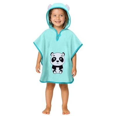 Image de LAYNENBURG Premium poncho de bain enfants avec capuche 100% coton OEKO TEX bébé garçon fille serviette éponge 1 3 ans/Panda