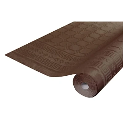 Image de Pro Nappe Réf R480629I 12 nappes jetables Papier damassé en rouleau de longueur 6 m x largeur 1,20 Couleur chocolat au motif universel chic et classique