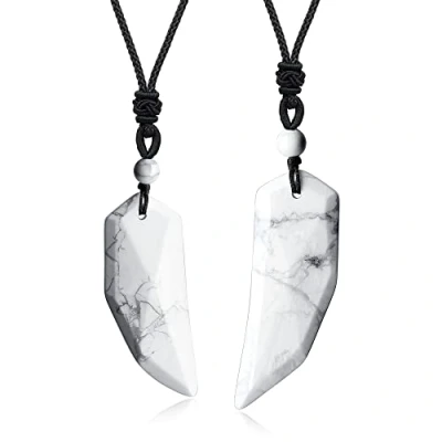 Image de COAI Colliers pour Couples Pendentifs Dent de Loup Pierres Véritables Howlite Ajustable