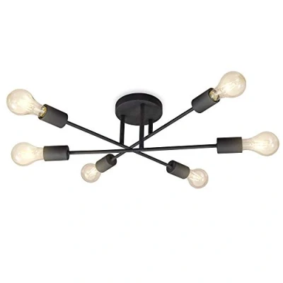 Image de B.K.Licht Plafonnier Design Vintage Industriel, lustre style rétro, noir mat, bras lumineux ajustables, pour 6 ampoules Edison E27 (non fournies)
