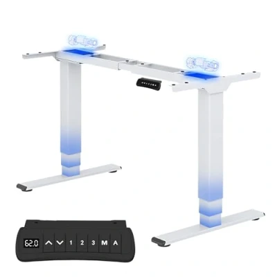 Image de FLEXISPOT EC5 Pro Bureau Assis Debout Électrique à 3 Colonnes 2 Moteurs Cadre de Réglable en Hauteur, Panneau Contrôle Fonctions Mémoires, Capacité Charge 160kg, Blanc