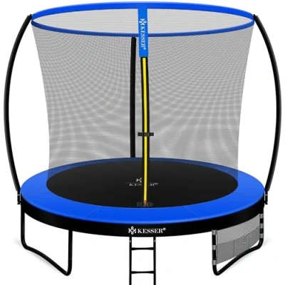 Image de KESSER® Trampoline Ø 244 cm Certifié TÜV Rheinland GS de Jardin pour Enfants jusqu&#039;à 150 kg Kit Complet avec Filet sécurité, échelle, Housse Bord et Accessoires