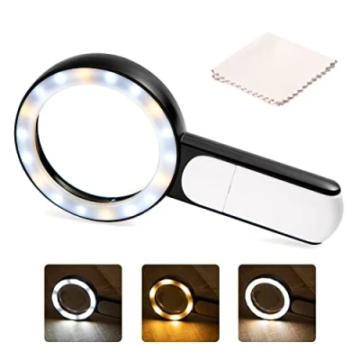 Image de Loupe de Lecture 30X à Main avec 18 LED Lumière Double Lentille pour Lire Aisément Les Pièces Monnaie, Timbres, Cartes