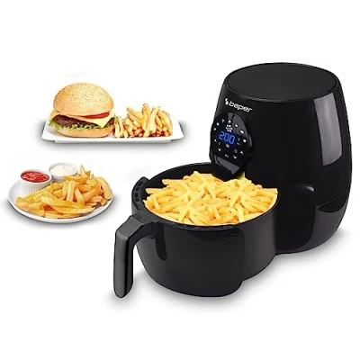 Image de BEPER P101FRI050 Friteuse à air chaud, frite sans huile, 5 L, écran tactile, 7 programmes préréglés, réglable jusqu&#039;à 200C, minuterie 60 minutes, arrêt automatique, noir